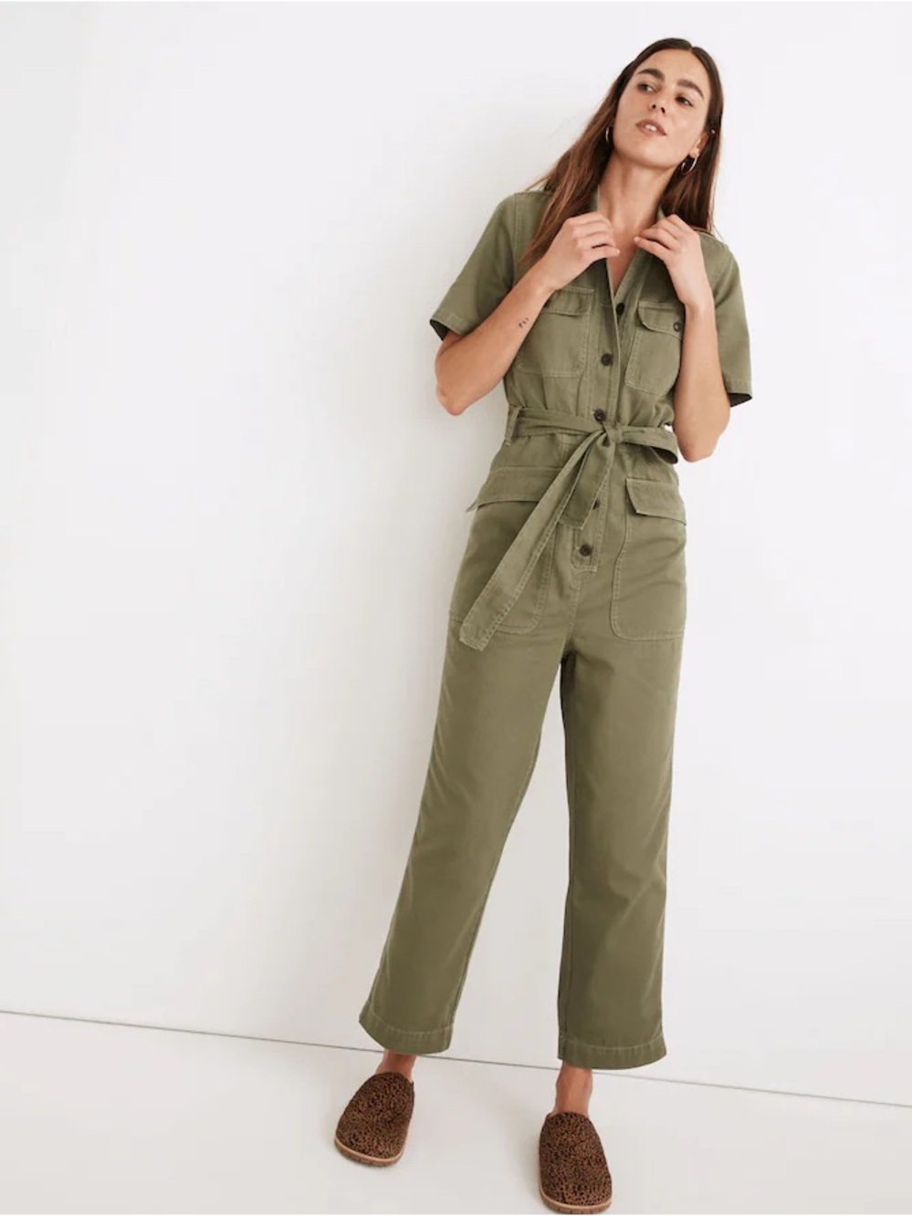 Madewell Utility Olive Green Belted Jumpsuit